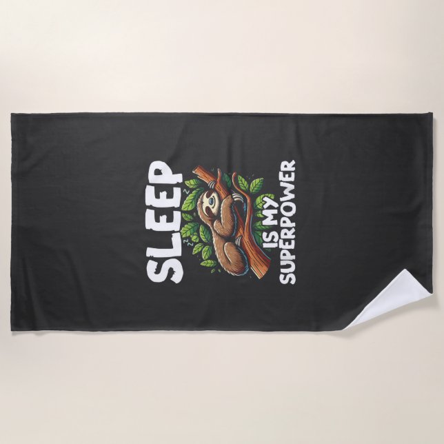 Toalla De Playa Camiseta de Sloth de Mi Superpoder es Dormir (Anverso)