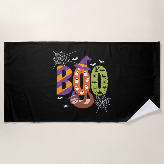 Toalla De Playa Camiseta esencial de Halloween Sloth Boo Lazy (Anverso)