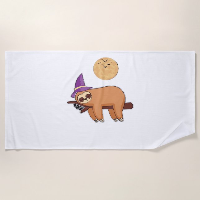 Toalla De Playa Camiseta Premium Halloween Witch Sloth (Anverso)