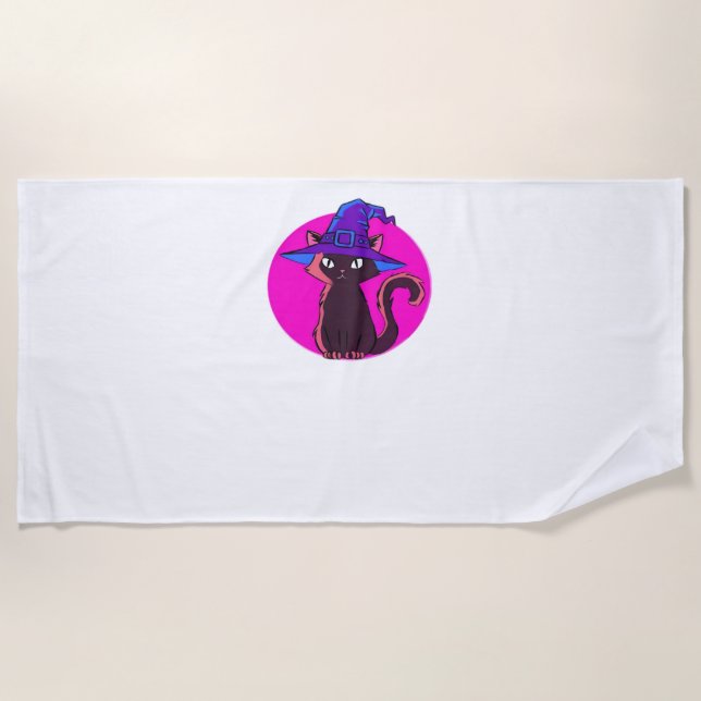 Toalla De Playa Camiseta sobredimensionada para gatos de Halloween (Anverso)