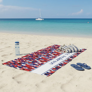Toalla De Playa Camo personalizado rojo blanco y azul