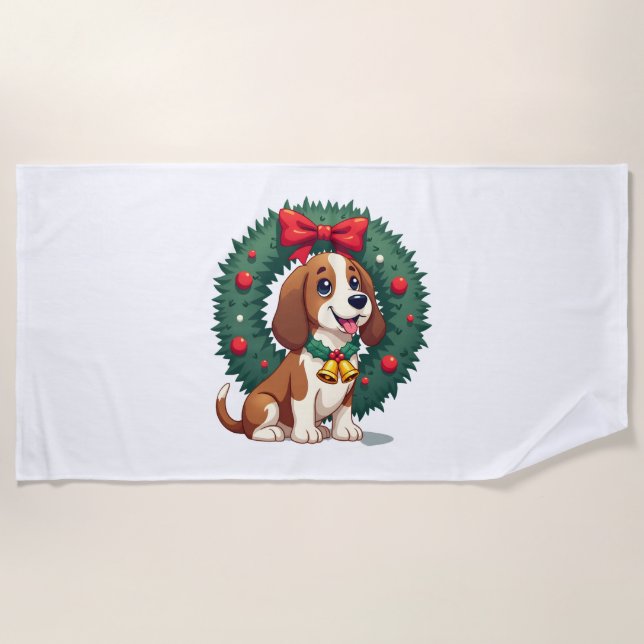 Toalla De Playa Campanas de Navidad de Basset Hound (Anverso)