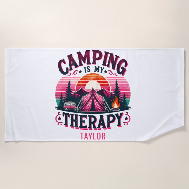 Toalla De Playa Camping Es Mi Terapia (Anverso)