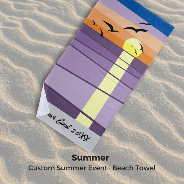Toalla De Playa Campo Año de Evento de Verano personalizado ・ Atar (Custom Summer Event Year Field · Full Sunset Beach Towel)