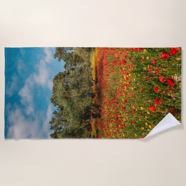 Toalla De Playa campo con flores y árboles (Anverso)