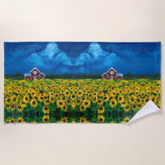 Toalla De Playa campo rústico de girasol rojo de granero del oeste