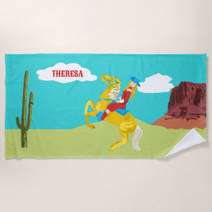 Toalla De Playa Campy Cowgirl occidental en caballo personalizado