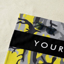 Toalla De Playa Camuflaje amarillo y gris Tu nombre personaliza