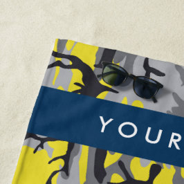 Toalla De Playa Camuflaje amarillo y gris Tu nombre personaliza