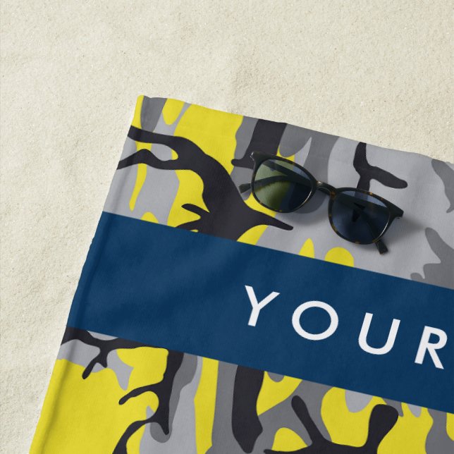 Toalla De Playa Camuflaje amarillo y gris Tu nombre personaliza (In situ)