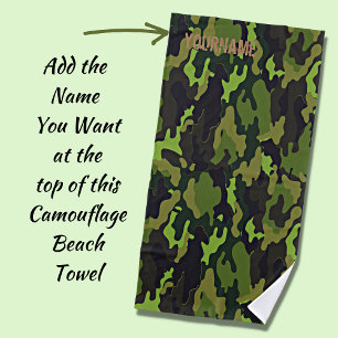 Toalla De Playa Camuflaje de Camo - Añadir tu nombre - Verde y gri