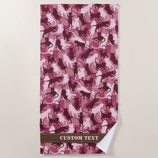 Toalla De Playa Camuflaje rosado de gatos (Anverso)