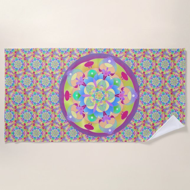 Toalla De Playa Canción arcoiris Mandala (Anverso)