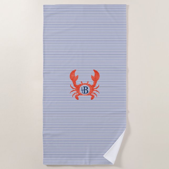 Toalla De Playa Cangrejo acuarela Monograma Círculo camiseta (Anverso)