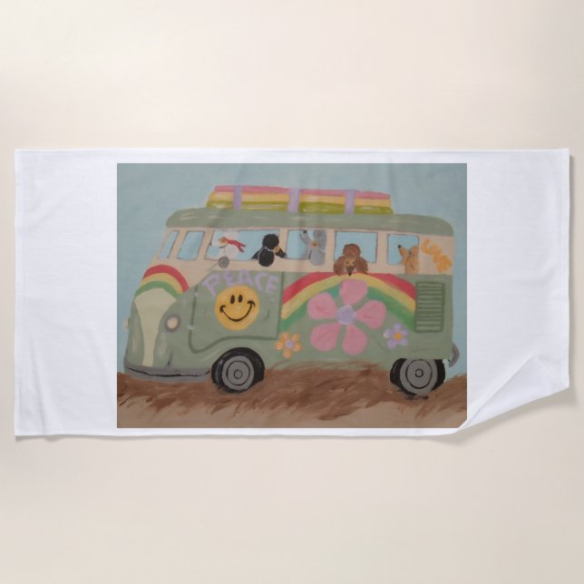 Toalla De Playa Caniches en furgoneta hippie (Anverso)