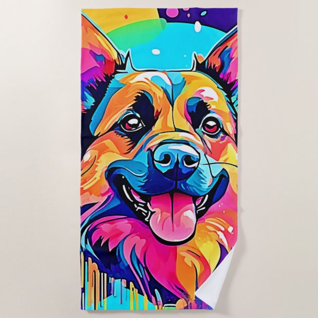 Toalla De Playa Cañón vibrante: amor feliz de los cachorros (Anverso)