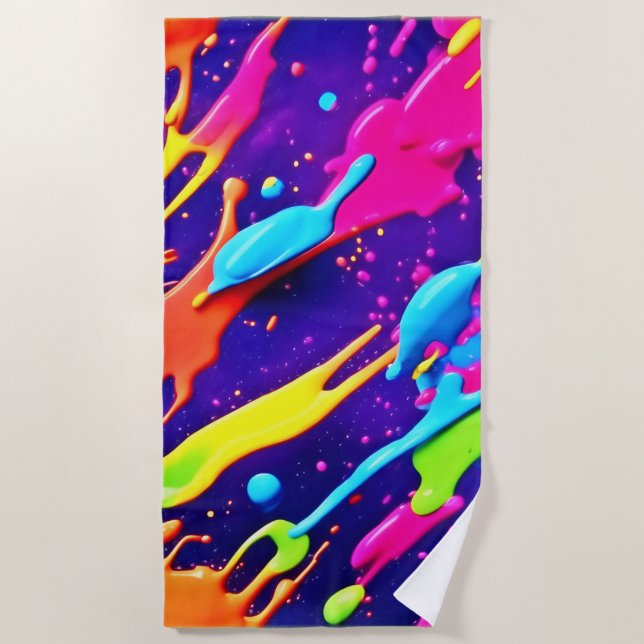 Toalla De Playa Caos Colorido en Salpicadura Abstracta (Anverso)