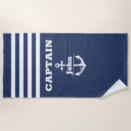 Toalla De Playa Capitán de la Marina personalizado con nombre pers