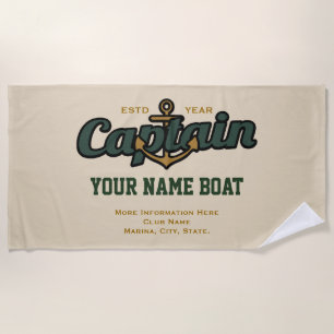 Toalla De Playa Capitán personalizado Name Boat Year y más
