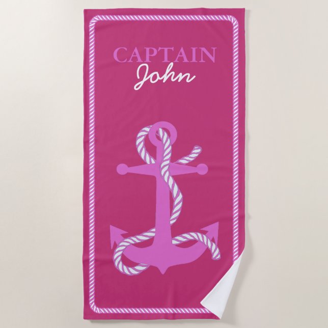 Toalla De Playa Capitán Rosa y Anclo ID402 (Anverso)