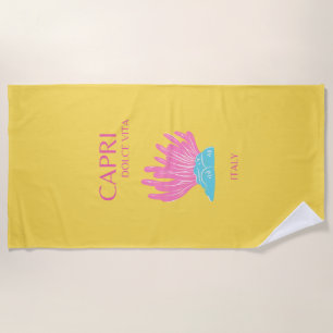 Toalla De Playa Capri Dolce Vita, arte de viajes, amarillo