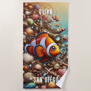 TOALLA DE PLAYA CAPRICHOSO DIVERTIDO COLORIDO PEZ PAYASO STEAMPUNK