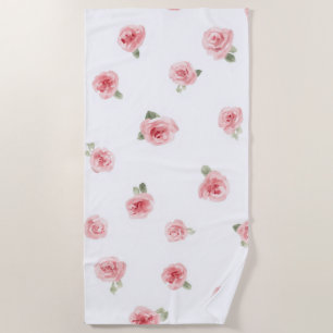 Toalla De Playa Capullo de rosa rosa acuarela floral vintage rosa 
