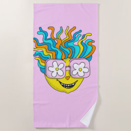 Toalla De Playa Carácter sonriente divertido con anteojos rosados 