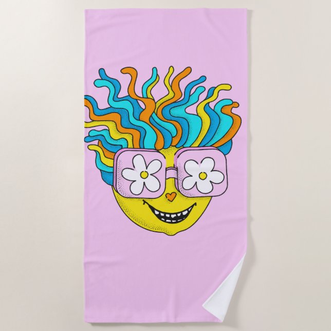 Toalla De Playa Carácter sonriente divertido con anteojos rosados  (Anverso)