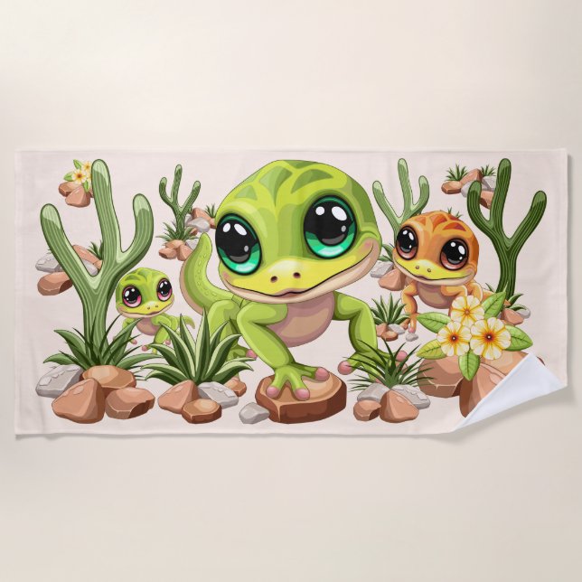 Toalla De Playa Caracteres de dibujos animados de Baby Geckos Cute (Anverso)