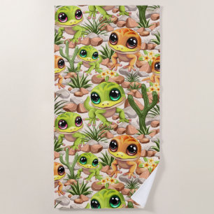 Toalla De Playa Caracteres de dibujos animados de Baby Geckos Cute