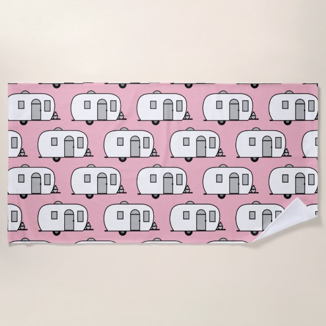 Toalla De Playa Caravana redondeada de remolque clásico de época (Anverso)