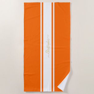 Toalla De Playa Carreras blanca naranja Bandas de oro Piscina mono