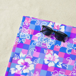 Toalla De Playa Cartel Hibiscus Hawaiian Floral - Periwinkle