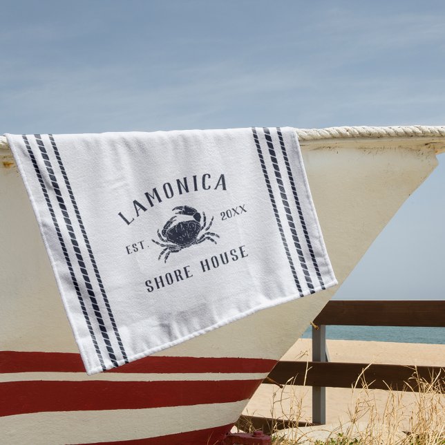 Toalla De Playa Casa costera personalizada de cangrejo ruso azul d (Subido por el creador)