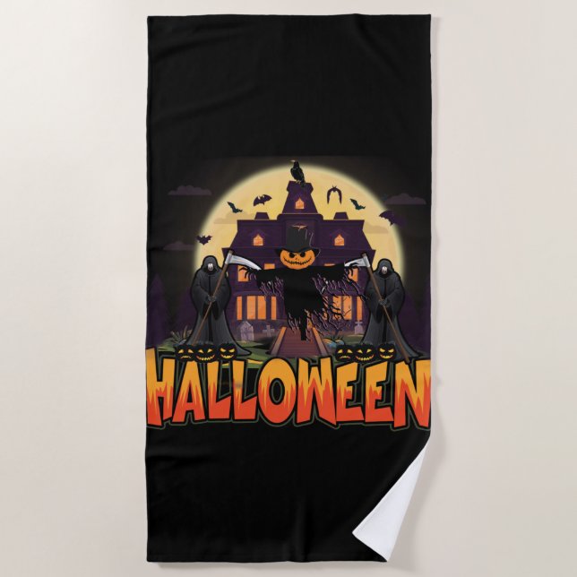 Toalla De Playa Casa de calabaza asustada, Halloween (Anverso)