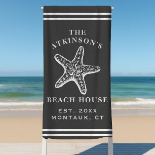 Toalla De Playa Casa de playa Coastal Starfish con apellido Gris