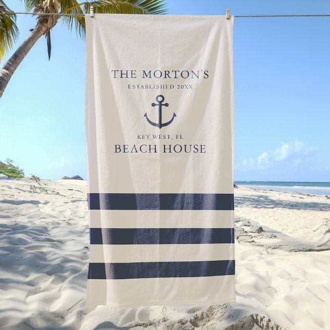 Toalla De Playa Casa de playa Nautical Anchor (Anchor Family Beach House Beach Towel)