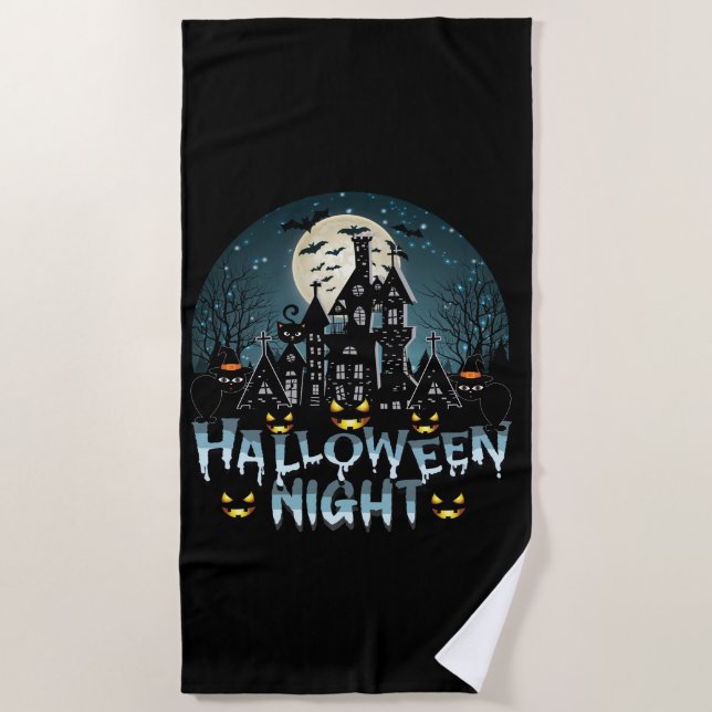 Toalla De Playa Casa embrujada, noche de Halloween de miedo (Anverso)