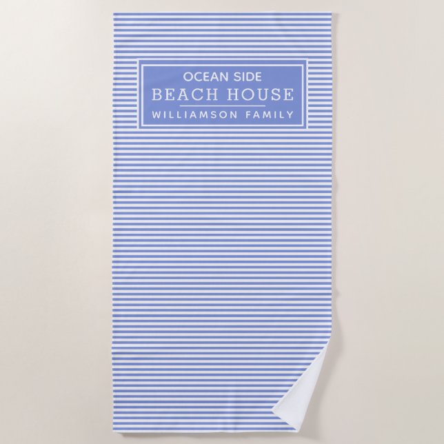Toalla De Playa Casa Nautical Blue & White Stried Beach House  (Anverso)