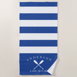 Toalla De Playa Casa personalizada profunda del lago stripe azul
