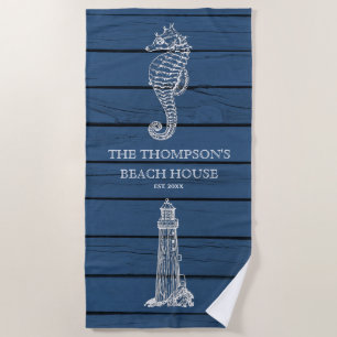 Toalla De Playa Casa Rustic Blue Wood Seahorse Lighthouse Beach Ho