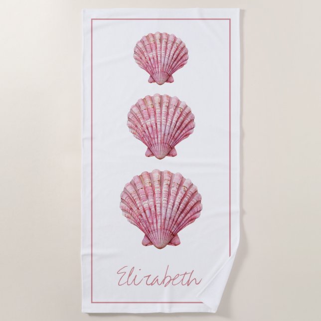 Toalla De Playa Casas marinas rosadas en blanco personalizadas (Anverso)