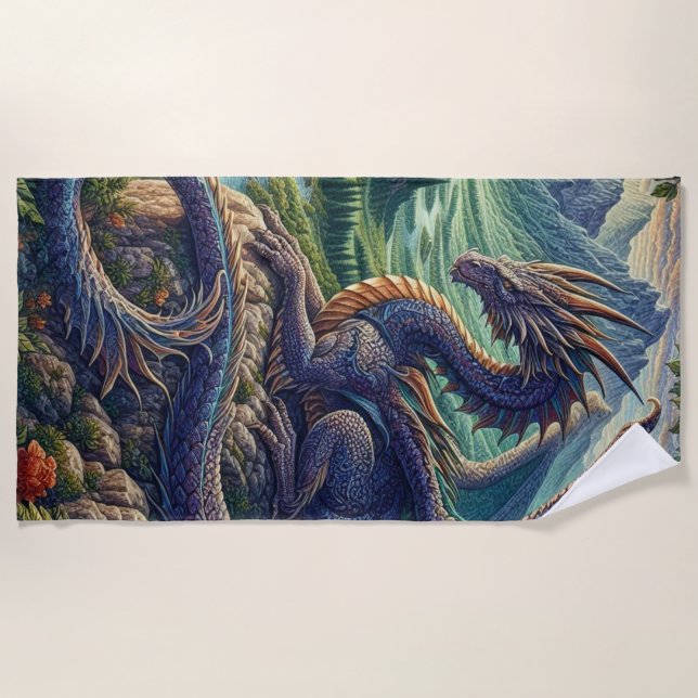 Toalla De Playa Castillo Dragón medieval colorido (Anverso)