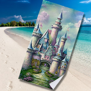 Toalla De Playa Castillo Princesa de Hadas Mauve Verde Rosa