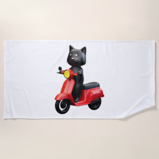 Toalla De Playa CAT CUTE en motocicleta con camiseta clásica (1)