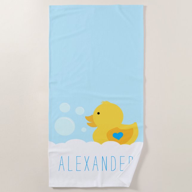 Toalla De Playa Caucho Ducky Con Corazón Azul (Anverso)