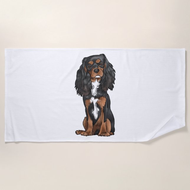 Toalla De Playa Cavalier King Charles Spaniel - Negro y Tan (Anverso)