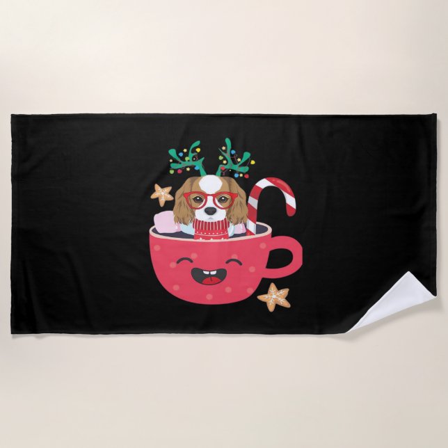 Toalla De Playa Cavalier King Charles Spaniel Teacup Xmas Holiday  (Anverso)