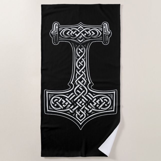 Toalla De Playa Celtic Thor’s Hammer – Norse Knotwork Design (Anverso)